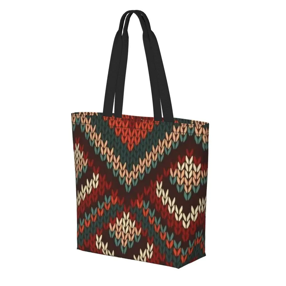 African Ankara Prints Grocery Shopping Tote Bags Women Geometric Ethnic Art Canvas Shoulder Shopper Bags Big Capacity Handbag
