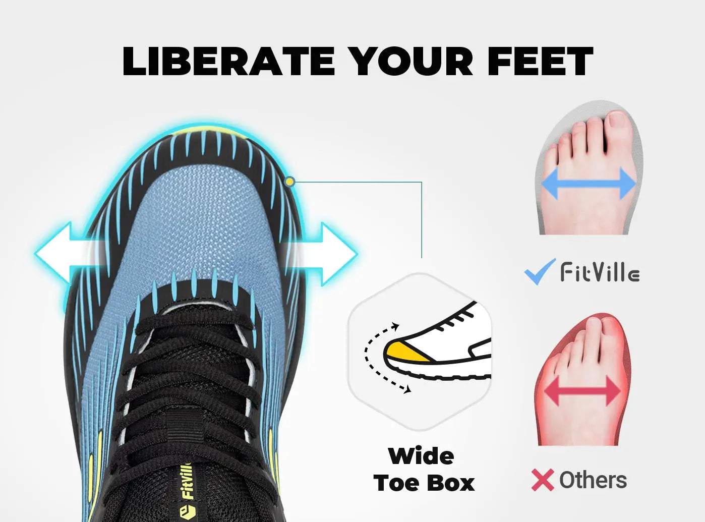 FitVille Men's Trail Running Shoes Outdoor Sneakers Wide Anti-slip Cushioning Lightweight for Swollen Feet with Arch Support