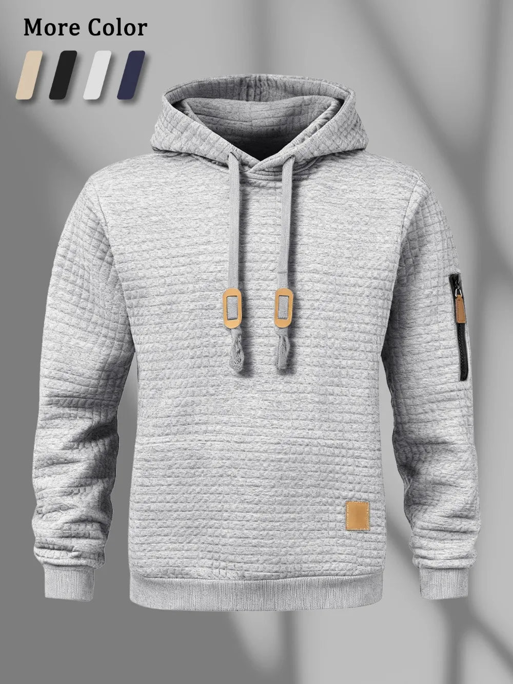 New Autumn Men's Hoodie Waffle Pattern Long Sleeve Sweatshirt Solid Color Casual Warm Pullover Outdoor Sportswear Men's Clothing