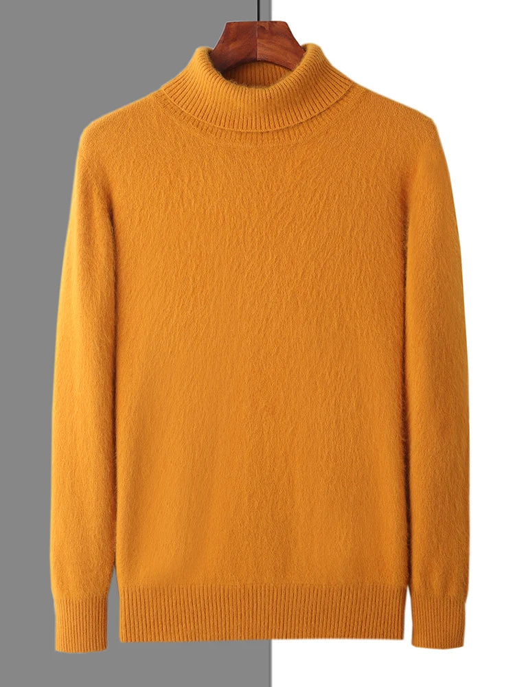 Men's 100% Mink Cashmere Sweater High Lapel Thick Knitted Pullover Casual Large Size Middle-Aged Sweater Autumn Winter New Tops