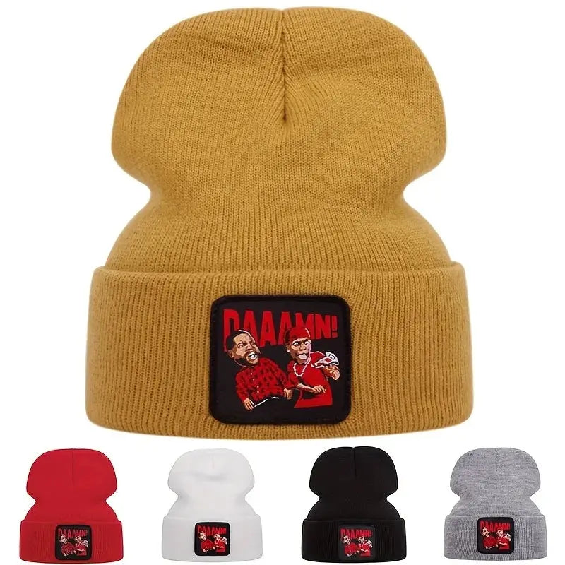 DAAAMN cartoon embroidered knitted hat for autumn and winter outdoor sports events Warm woolen hat hip-hop BAZAARHUBO