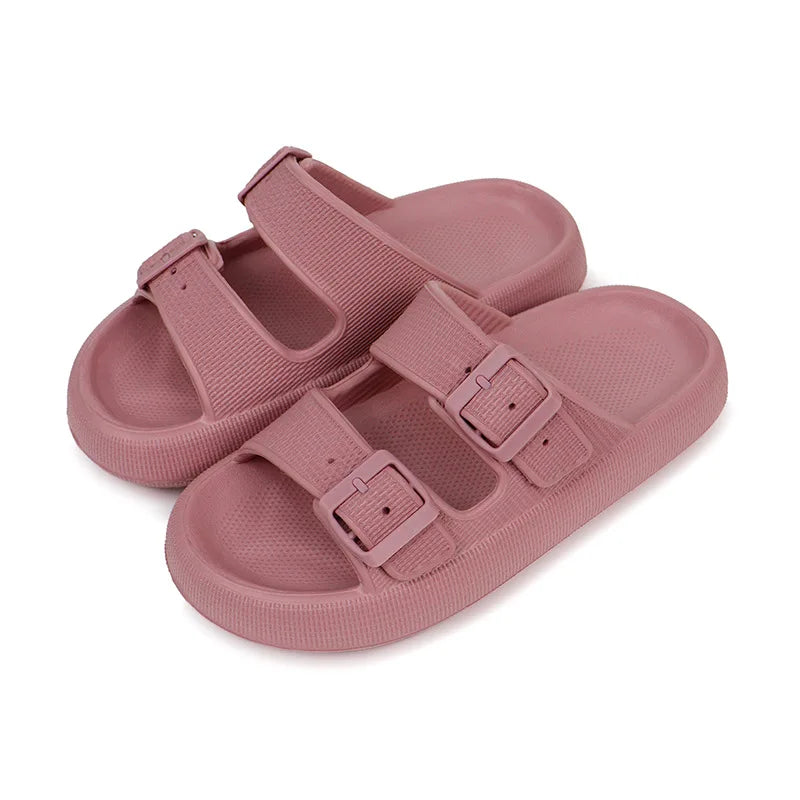 2024 Summer Thick Platform Cloud Men Slippers Fashion Buckle Soft Sole Slides Sandals Beach Non-slip Flip Flops Shoes for Women