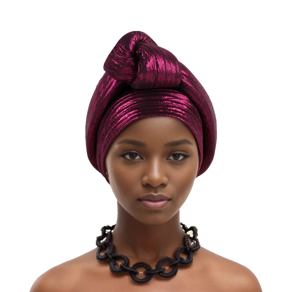 Handmade Big Knotted African Turban Cap Headtie Female Head Wraps Nigeria Wedding Party Headpiece Pre-Tied Headscarf Bonnet 2024