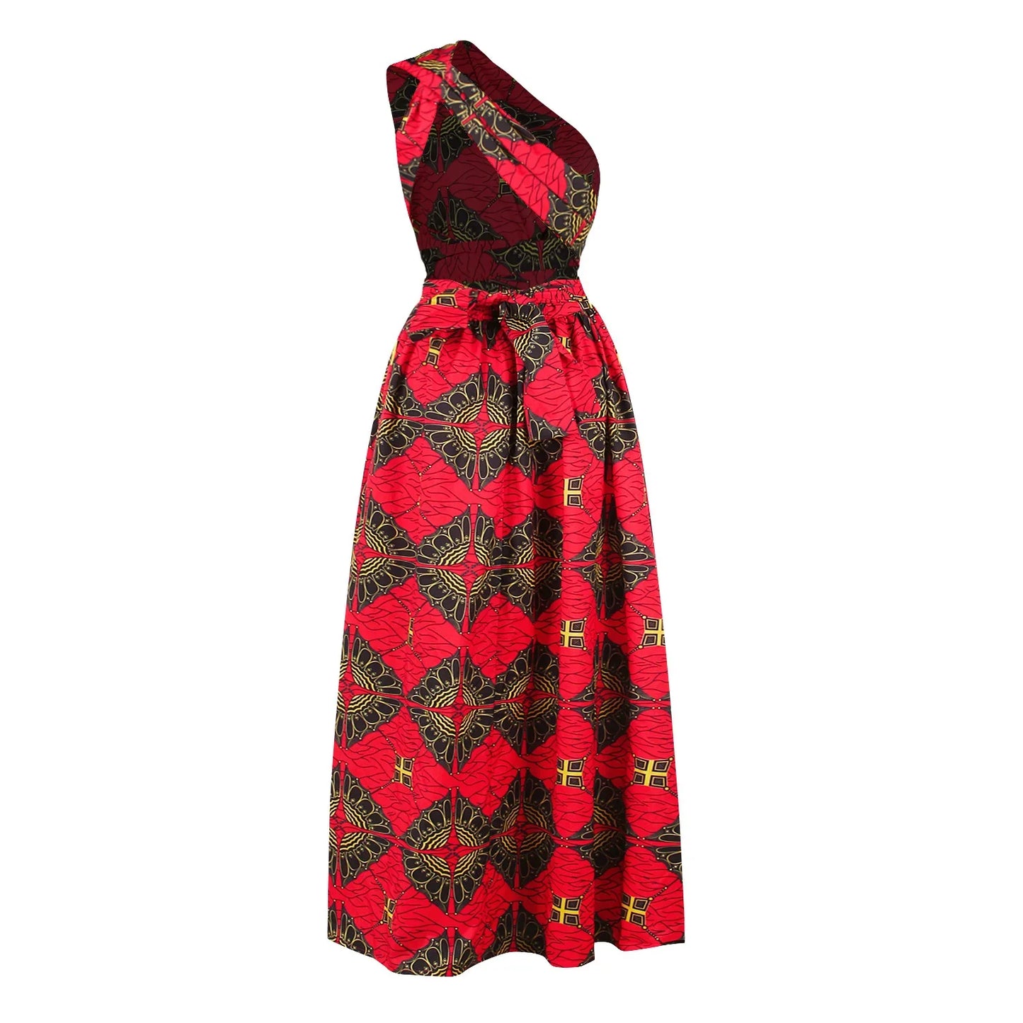 African National Sexy Sleeveless Women Dress Fashion Off Back Print Lady Party Dresses Vintage Casual Long Dress Africa Clothing