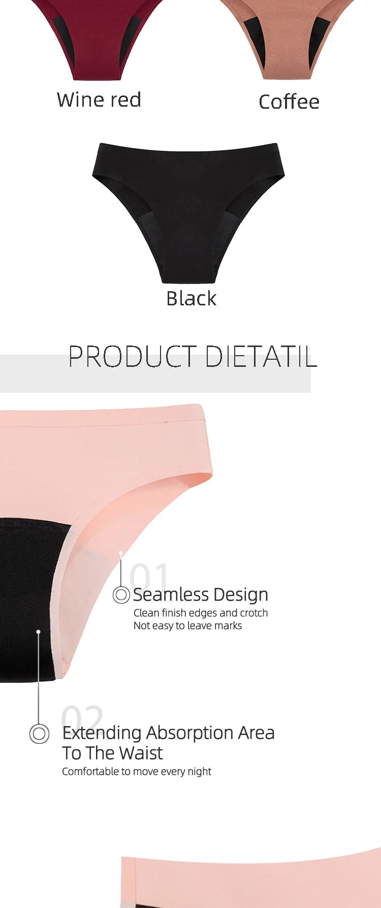 Seamless Cotton Menstrual Panties 4-Layer Leakproof Fast Absorption Teenager Macaron Period Panties Mid-Rise Incontinence Undies