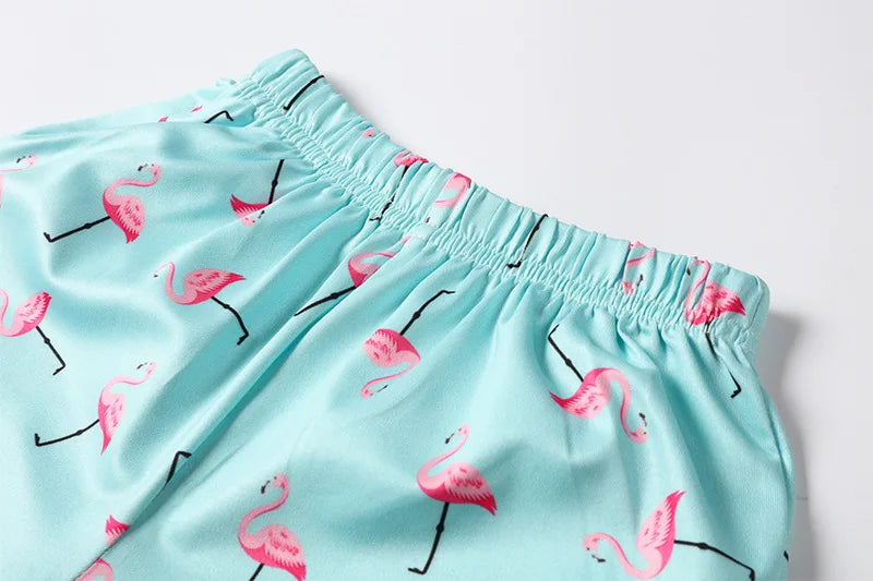 Children's Summer Casual Clothing Baby Girls Animals Printed Pink T-Shirts+Shorts Two-Piece For Kids Pajamas Set Home Wear Suits