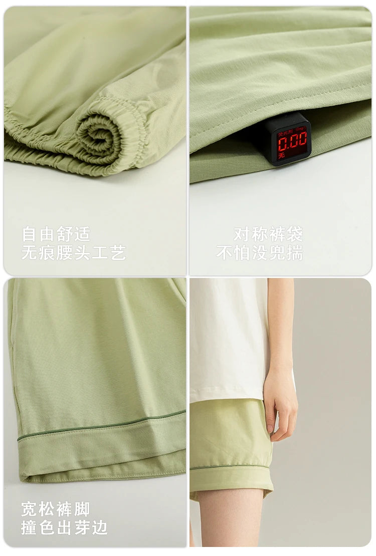 Couple Pajamas Set Summer Short-Sleeved Sleepwear 100% Cotton Men and Women Pyjamas