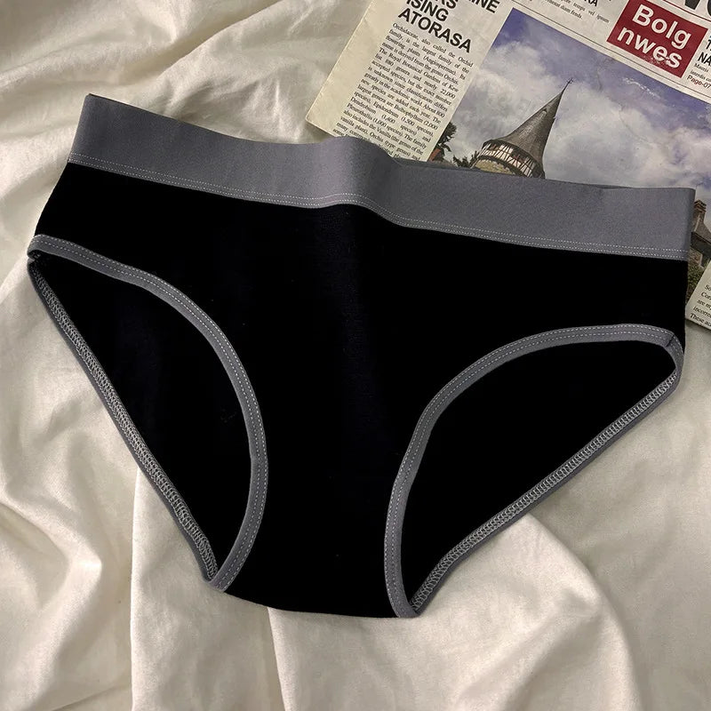 5Pcs/Set Sport Cotton Panties Women Middle Waist Briefs Girls Solid Color Underwear Breathable Underpants Color Blocked Triangle