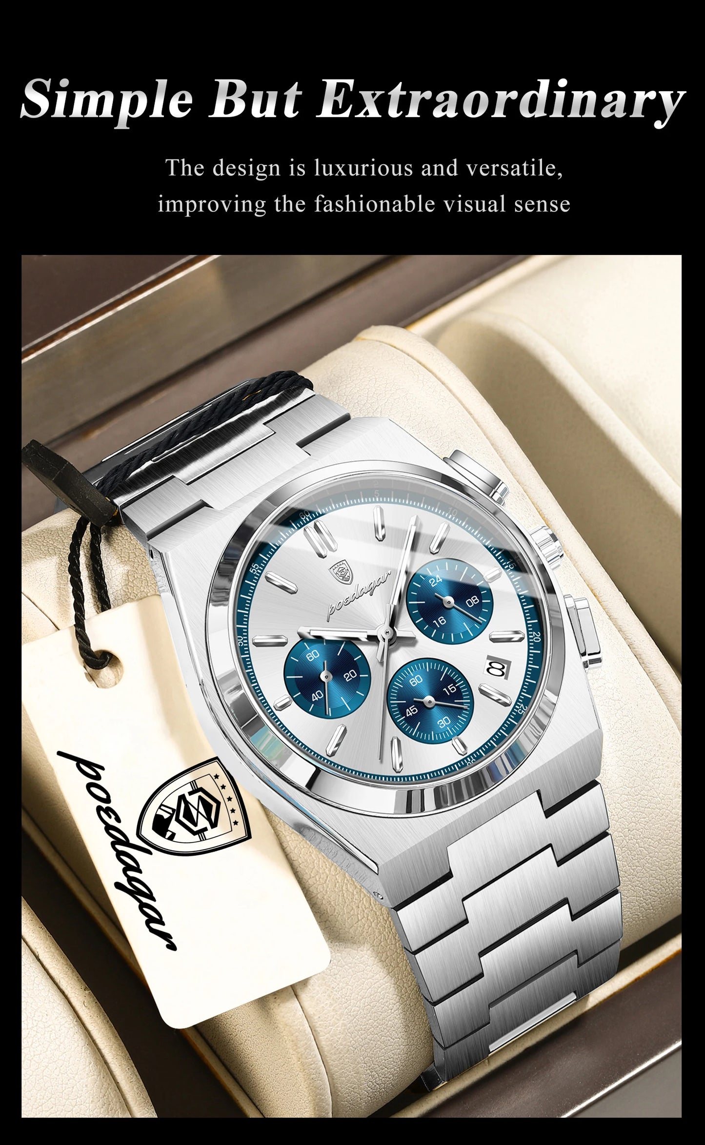 POEDAGAR Top Business Man Quartz Watch Waterproof Luminous Date Chronograph Stylish Watches For Men Stainless Steel Men's Watch