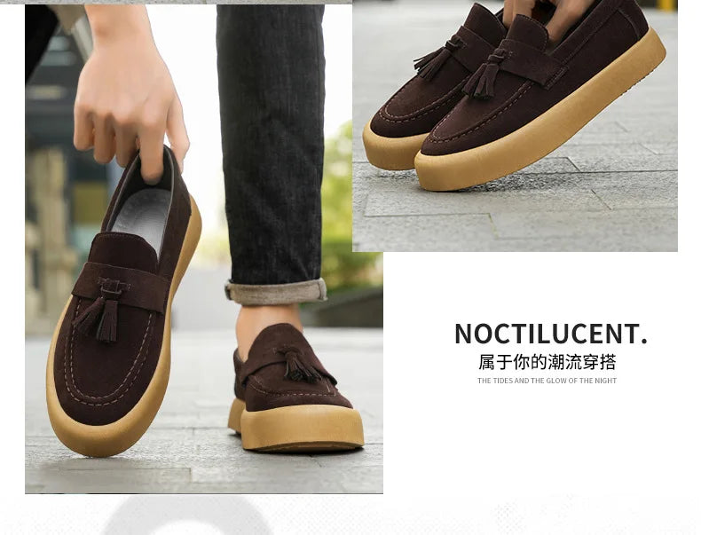 Mens Loafers Tassel Shoes Autumn  Fours Season British Style Fashion Casual Shoes Trendy Platform Anti Slip Vulcanized Shoes