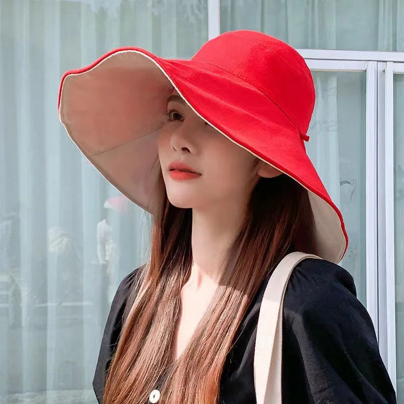 Wide Brim UPF 50+ Sun Hat Women Anti-UV Protection Hiking Fisherman Cap Fold Summer Solid Beach Hat 2024 Double sided Sun hat BAZAARHUBO