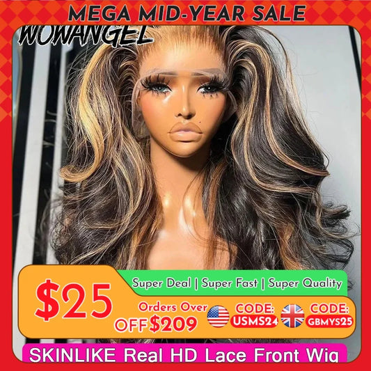 1B27 Highlight Colored Wig 13x6 HD Lace Frontal Human Hair Wig 34inch Body Wave Melt Skin 13x4 Full Frontal Wig Brazilian Hair