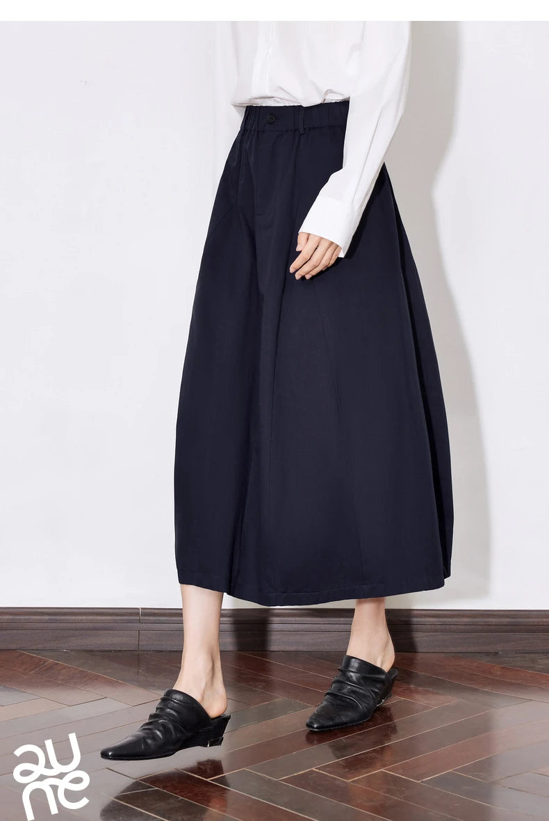 Toyouth Women Cotton A Line Umbrella Skirt Mid Calf Black