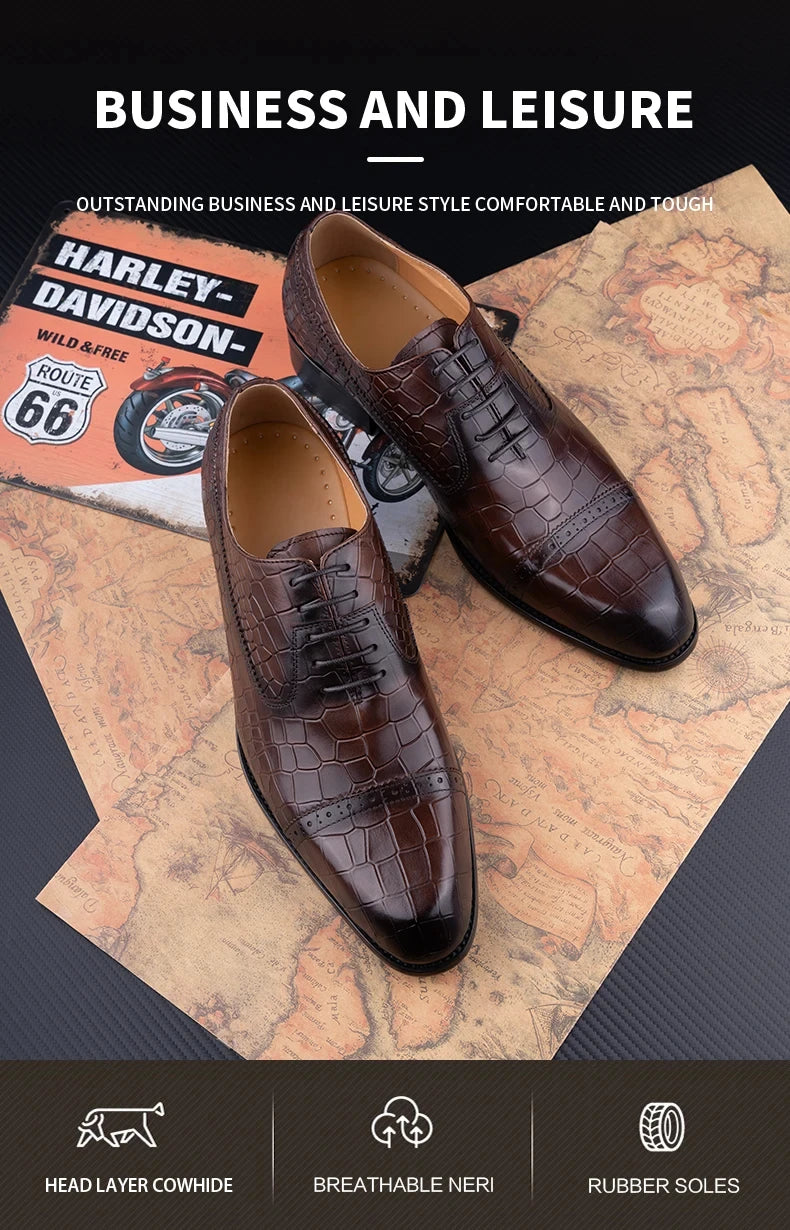 New Printing Luxury Formal Men's Shoe Genuine Leather Evening Party Office Classic Model Oxford Lace Up Formal Office Dress Shoe