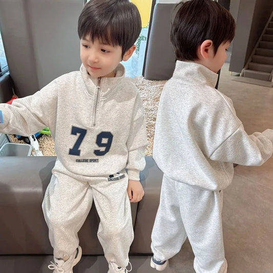 Boys Set Girls Long-Sleeve Stand Collar Half-Zip Suit Kids Autumn Sportswear Baby Unisex Casual Sweatshirt+Pants 2Pcs Outfits