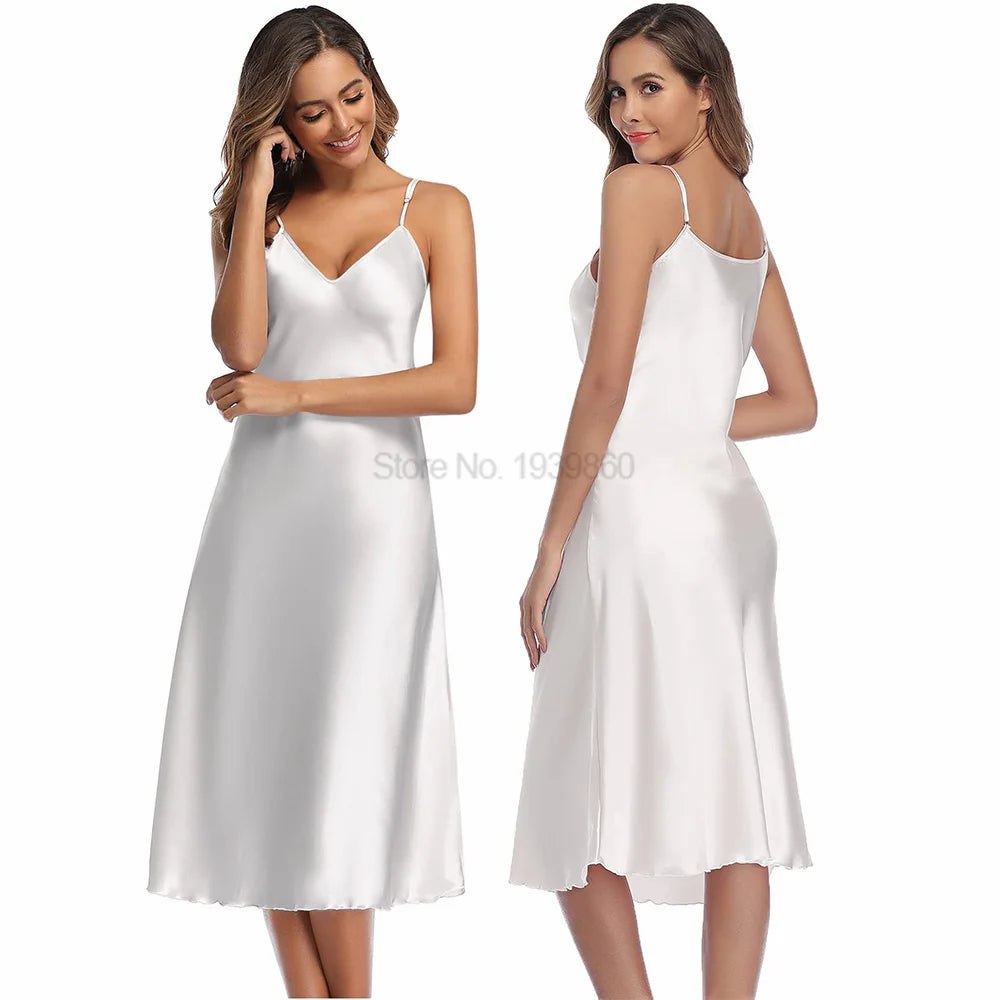 Summer Nightdress Ruffles Lady Nightwear Nightgown Satin Spaghetti Straps Skirt Intimate Lingerie Sexy Home Clothes Bathrobe