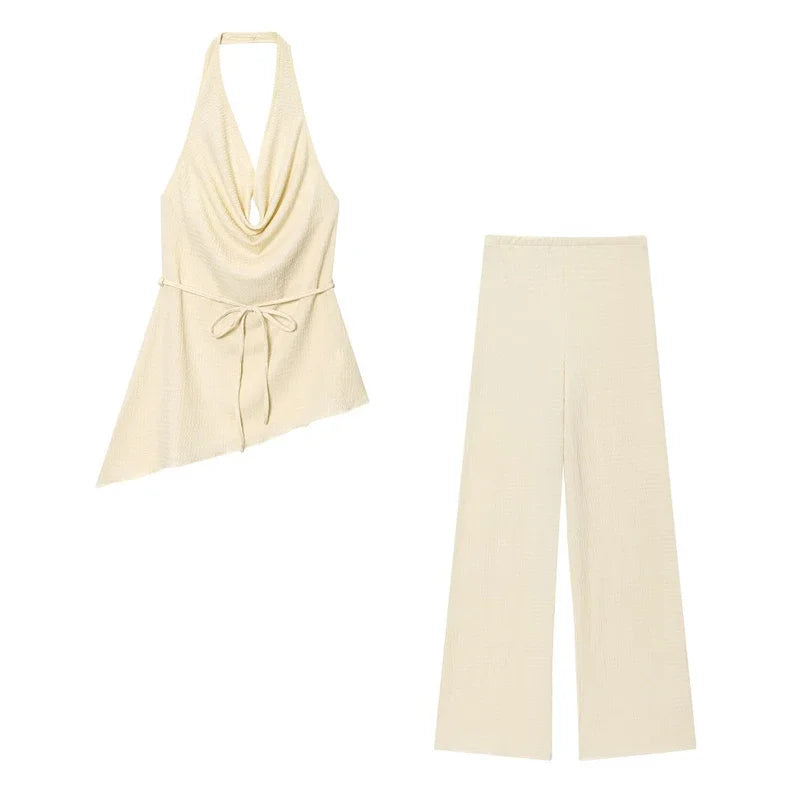 MUJER 2025 Women's Pants Sets Textured High Waist Pants for Women Summer Loose Pants Woman Streetwear Casual Trousers Womens