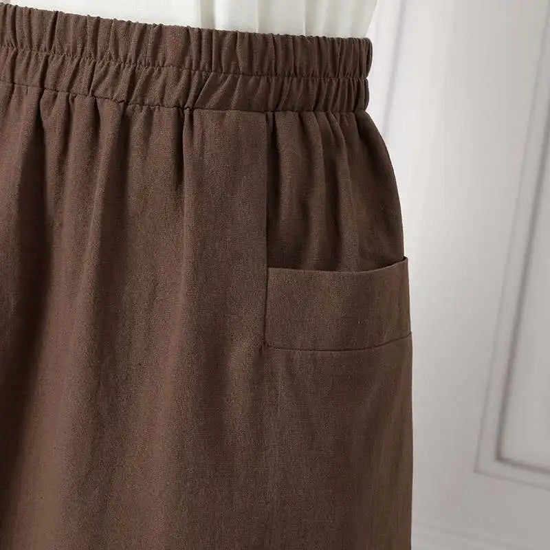 ZANZEA Women A Line Cotton Skirt Elastic Waist Midi Skirt Solid 2024 Summer Korean Side Pockets Falda Saias Casual Holiday Jupe