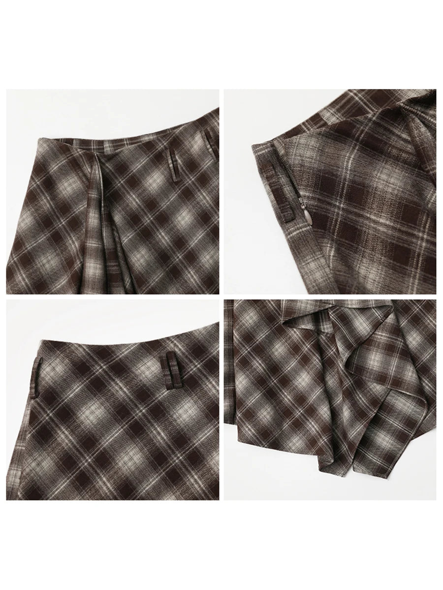 Chic Ven Women Skirt A Line Retro Loose High Waist Plaid Long Autumn Winter 2026