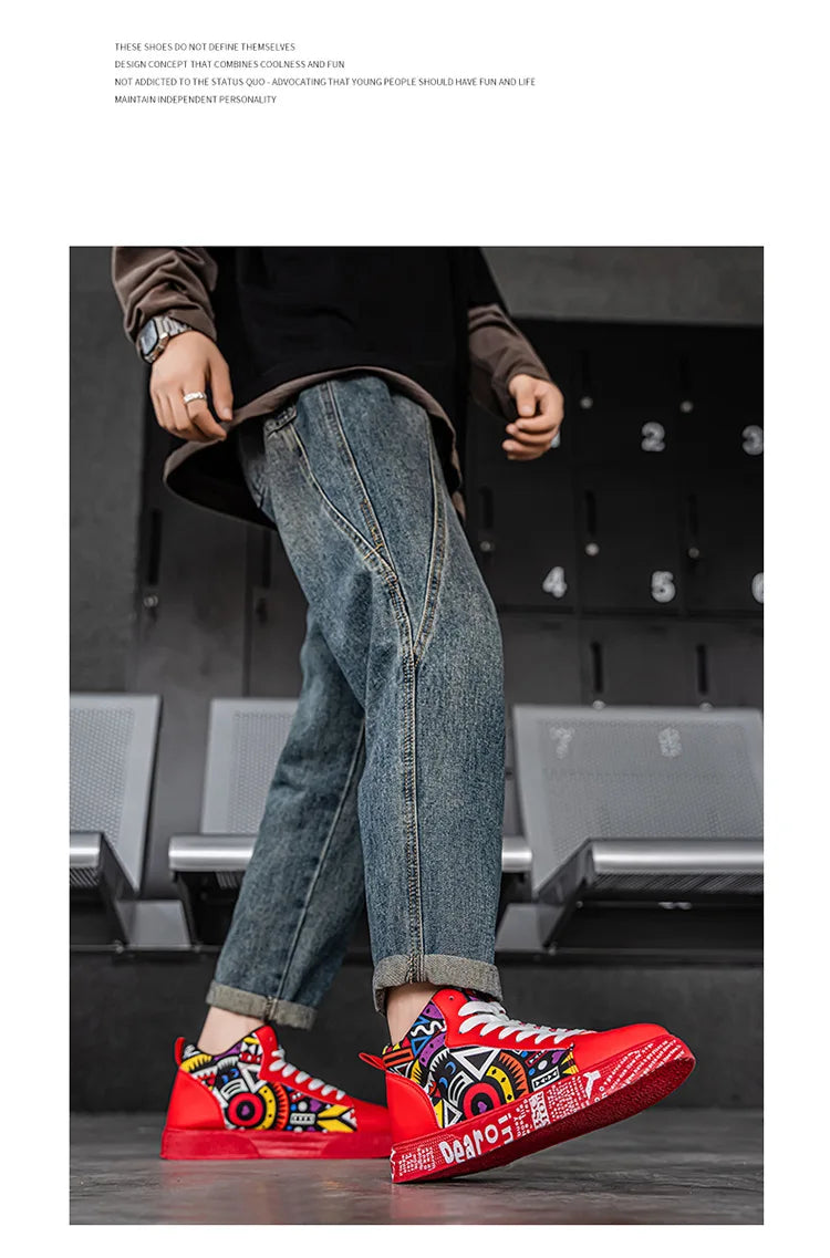 Mens Casual Sport Shoes 2026 Autumn Fashion Comfort Non Slip Casual Sneakers Platform Outdoor Running Shoes Graffiti Board Shoes