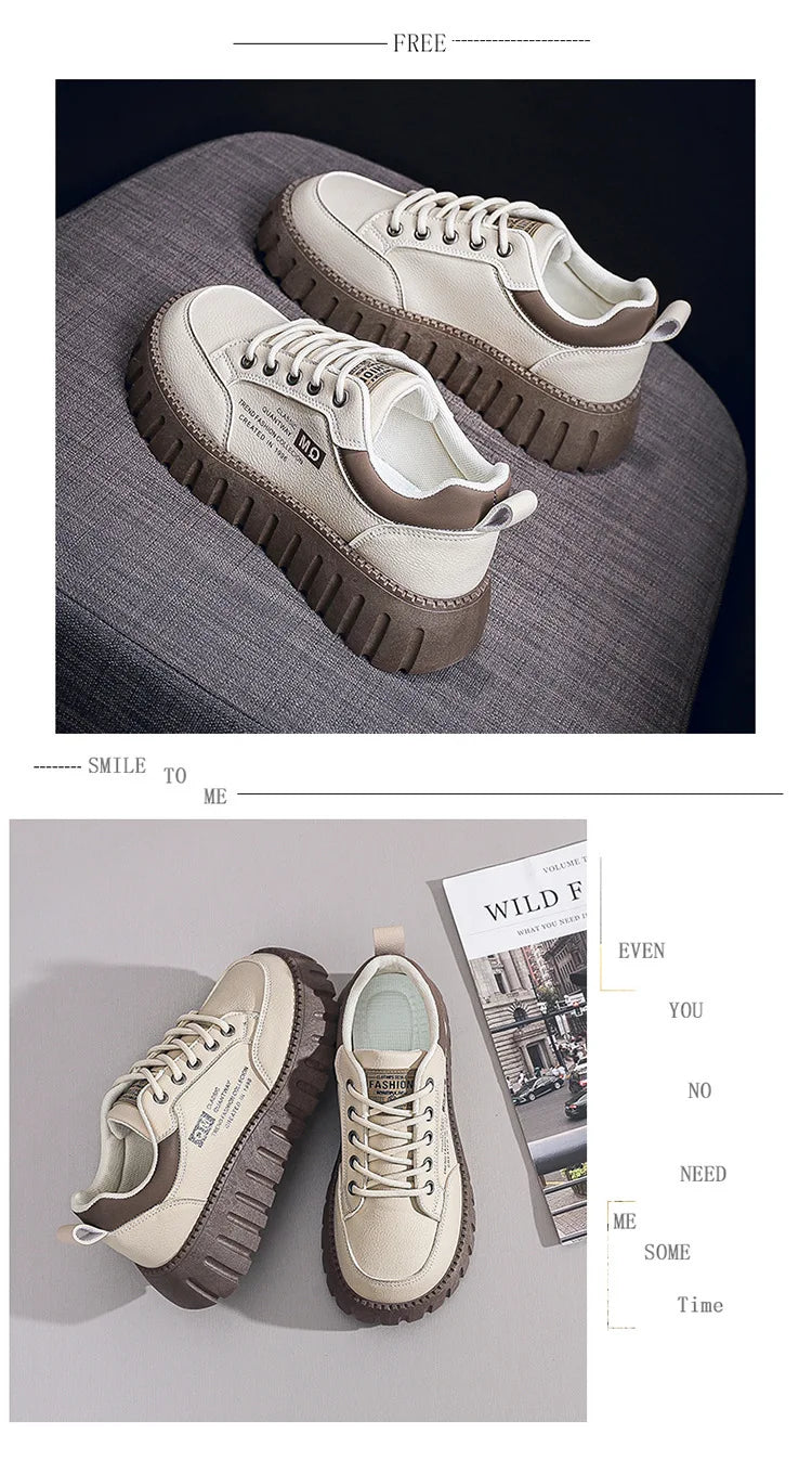 2026 New Style Women's Spring Casual Shoes Campus Style Student Designer Platform Shoes Fashion Women Versatile Leather Sneakers