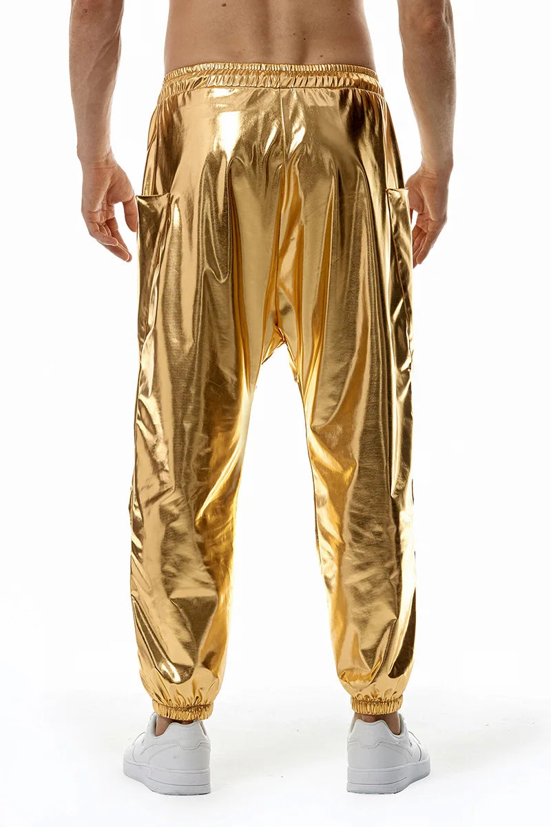 Men's Sets Shiny Metallic Suits Adult Disco 2 Piece Outfit Jacket Pants Halloween Dress Up Nightclub Stage Party Jackets Costume