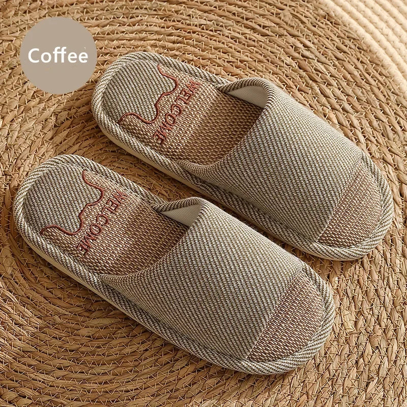 Couples Home Linen Slippers Women Indoor Soft Comfortable Bedroom Slides Men Leisure Non Slip House Shoes Platform Cotton Flats