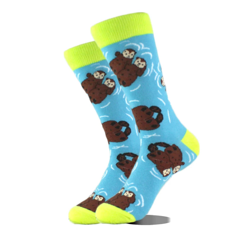 Cool Design Avocado Crew Socks Men Creative Eye Guitar Bus Pattern Sokken Duck Cat Fox Otter Animals Divertidos Chaussette Sox