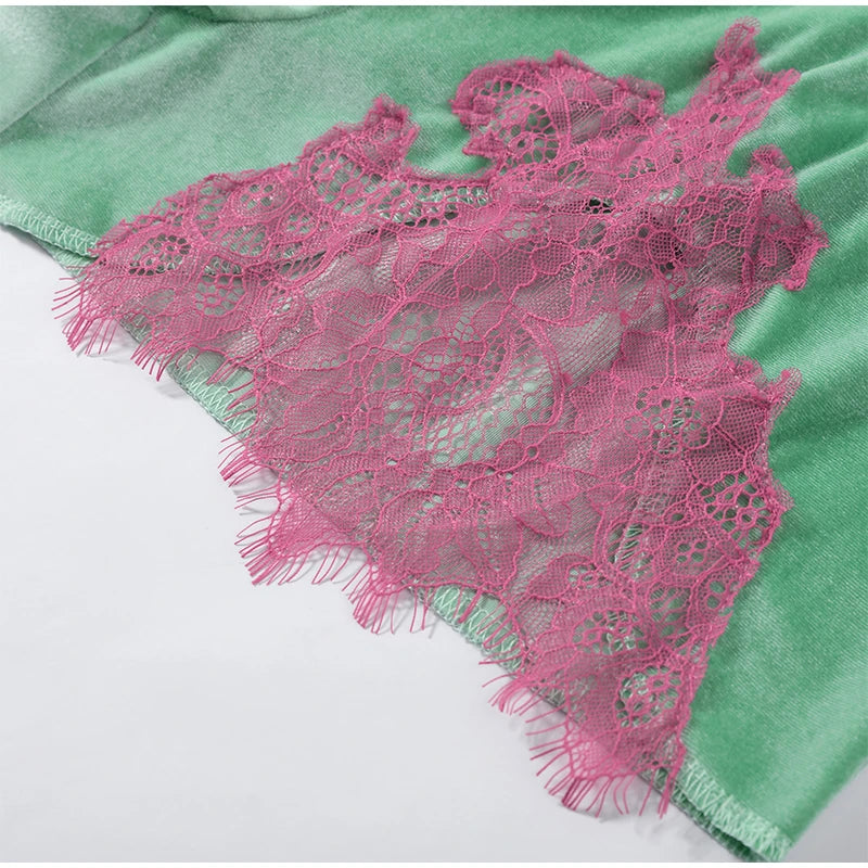 Green Velvet Lace Trim Shorts Women's Casual High-waist Straight Short Pants 2026 New Ladies Summer Vacation Beach Outfit