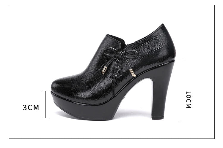 10cm Small Size 32-43 Elegant Black Bow Deep Mouth Thick Bottom Platform Pumps 2026 Winter Block High Heels Shoes Office Model