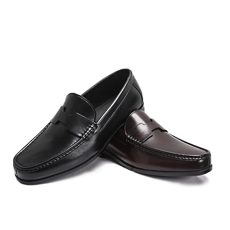 Men's High-End Genuine Leather Loafers Comfortable Flat Casual Glossy Wine Red Handmade Office Banquet Shoes