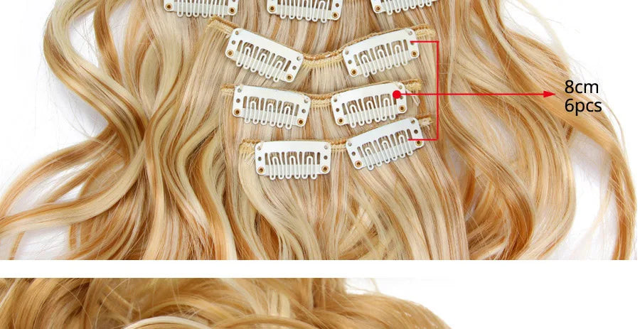 22 Inches Synthetic Long Straight Hairstyle 16 Clips 6Pcs/Set Hair Extensions Blonde Black Hairpieces Heat Resistant For Women
