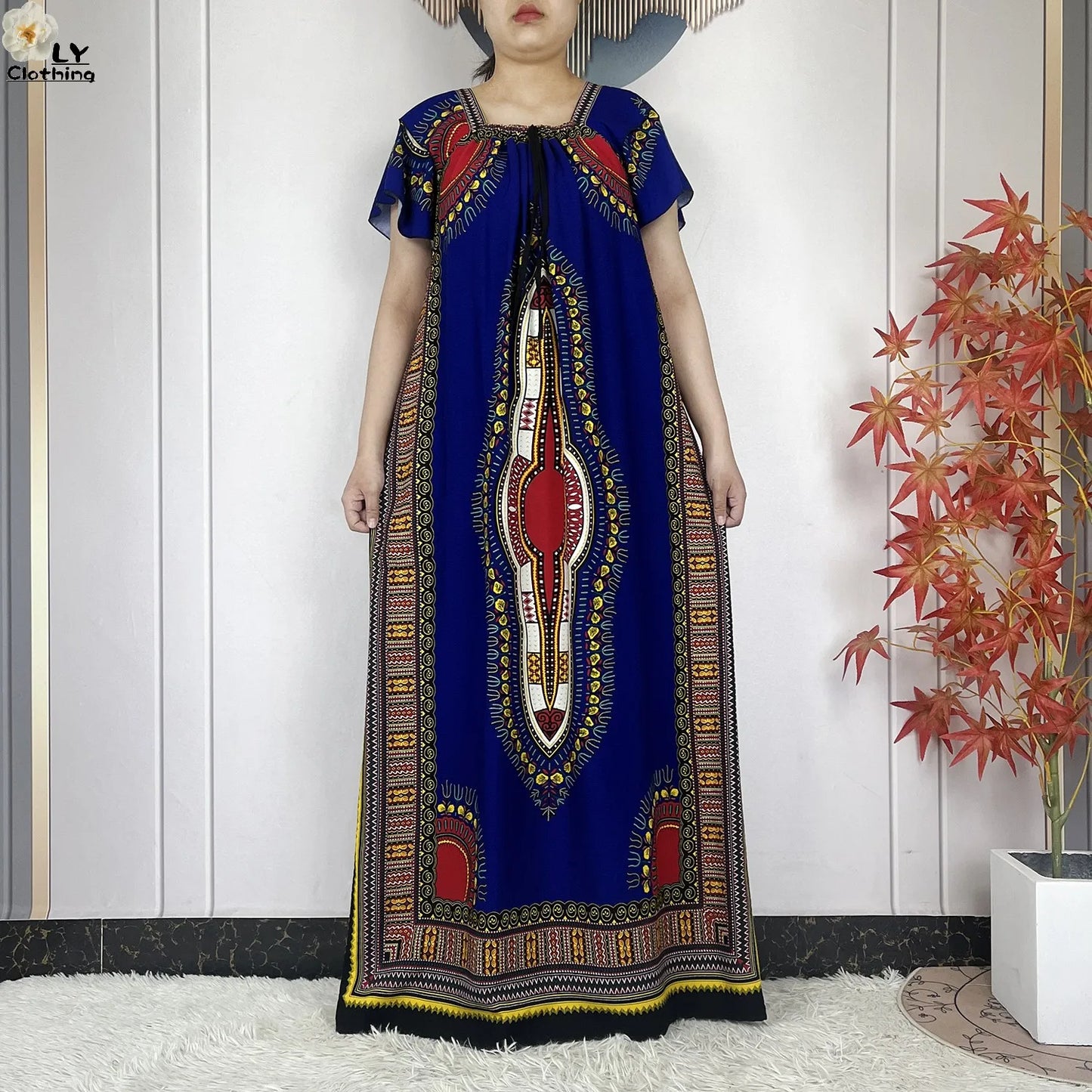 New Style African Abaya Summer Fashion Short Sleeve For Women Dress Cotton Boat Neck Loose Caftan Dubai Islam Femme Elegant Robe