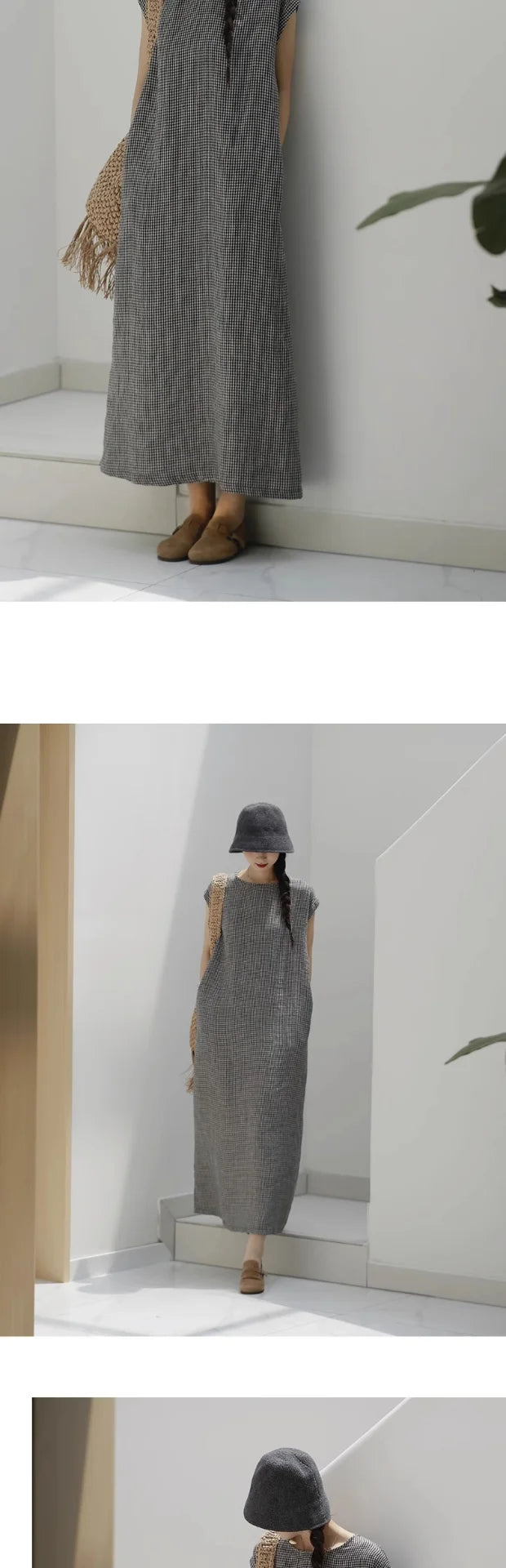 Casual Bla White Plaid A-Line Vest Dr Women's Mid-Length Spring Summer New Sle Simple Leisure Dr Korean Sle