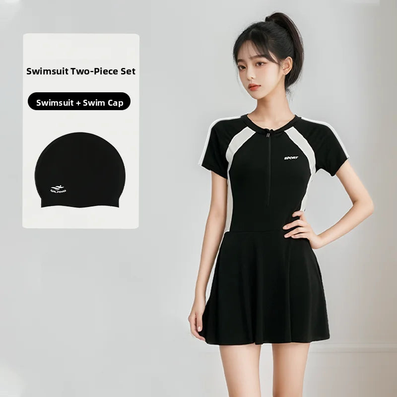 plus Size  Swimsuit Long Sve Holiday Swimwear for Women Casual Sle Milk Silk Fabric round Ne Fixed Chest Pad