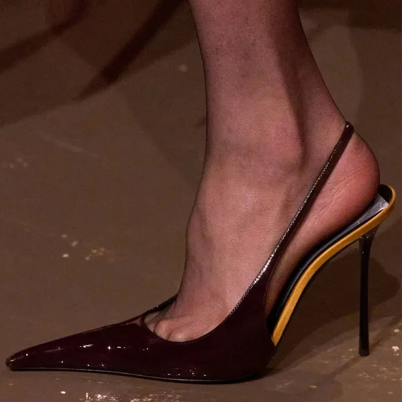 European and American Spring and Summer Fashion Party Dress Shoes Elegant Women's Stiletto High Heels Back Hollow Sandals