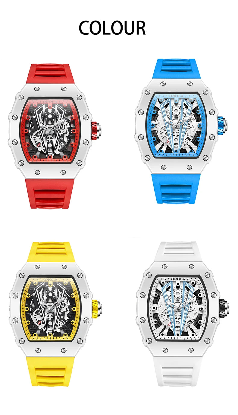 High Quality Men's Watch Quartz ONOLA Fashion Clock Waterproof Silicone Tape Watch for Men