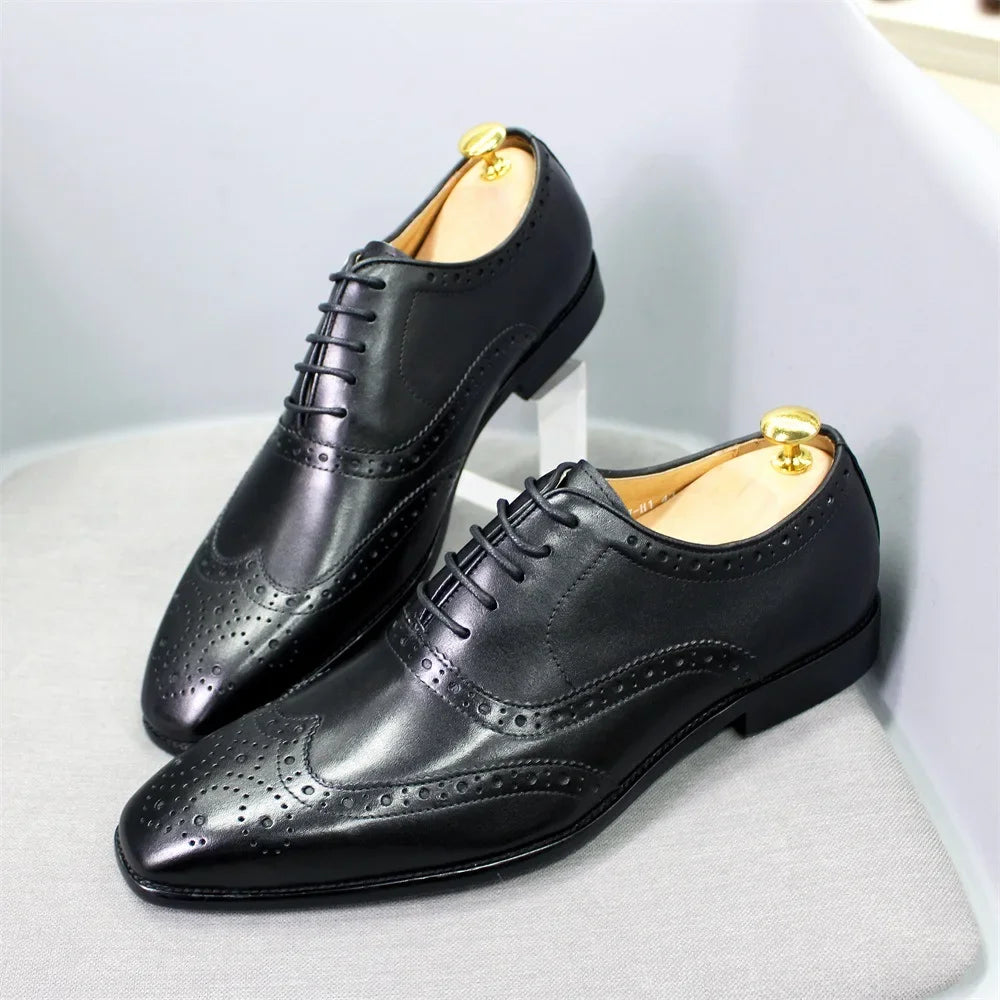 Noble Purple Handmade Mens Brogue Carved Leather Shoes Genuine Leather Men's Dress Shoes Classic Business Formal Shoes for Men