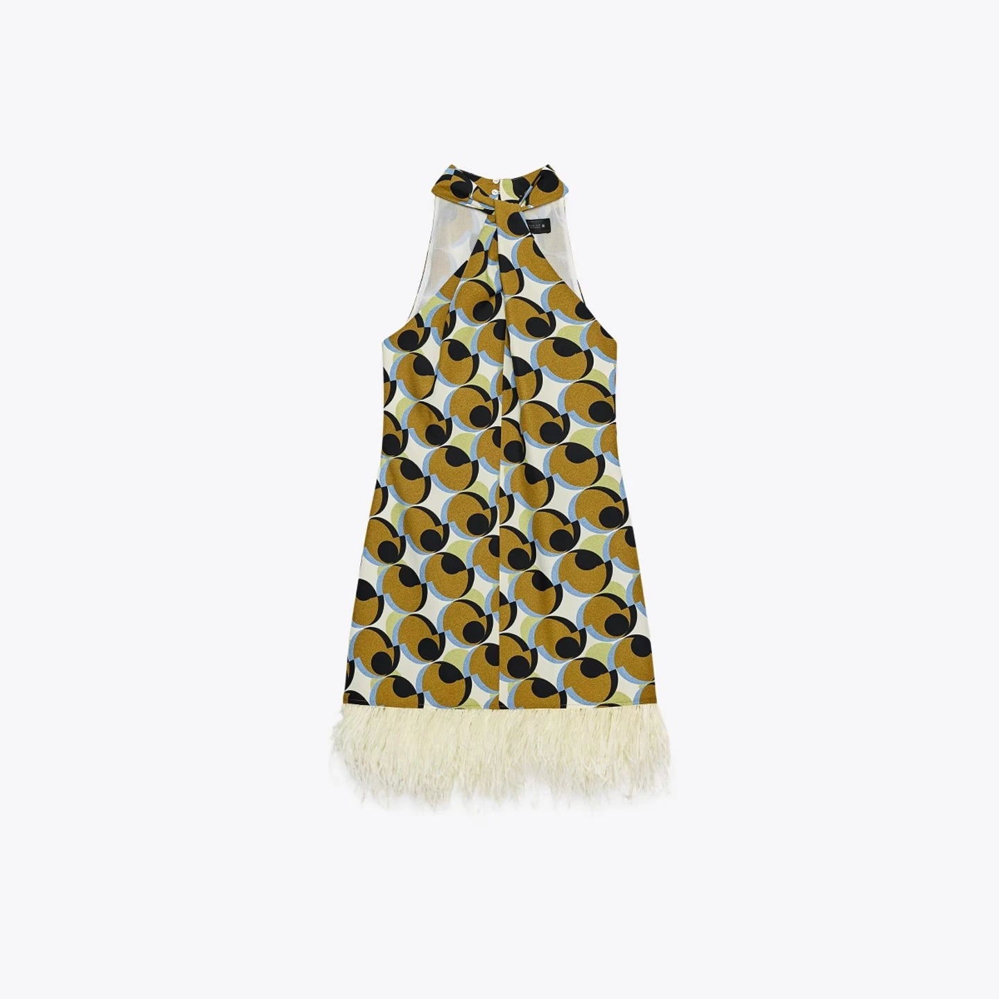 Street Style  Dress Feather Adornment Geometric Pattern Print Sleeveless Natural Waist Vest Dress Women's Summer Casual