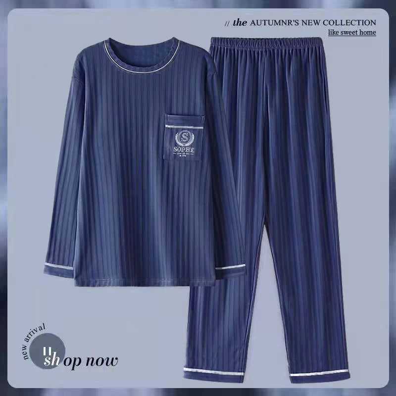Pajamas for Men Spring and Autumn Long-Sleeved Young Men's Simple Casual Lapel Autumn and Winter Home Wear Set