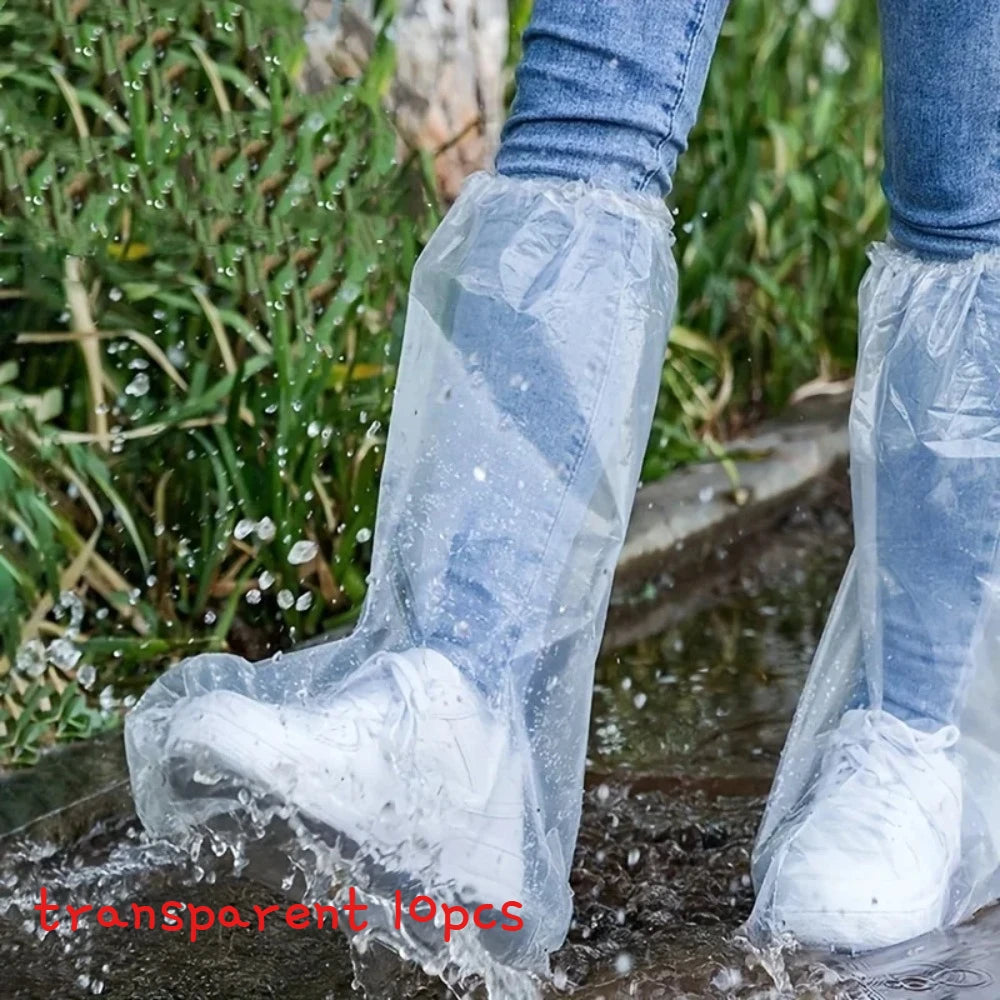 10Pcs Disposable Rain Shoe Covers Transparent Non Slip Waterproof Protectors Uses for Outdoor Wet Weather