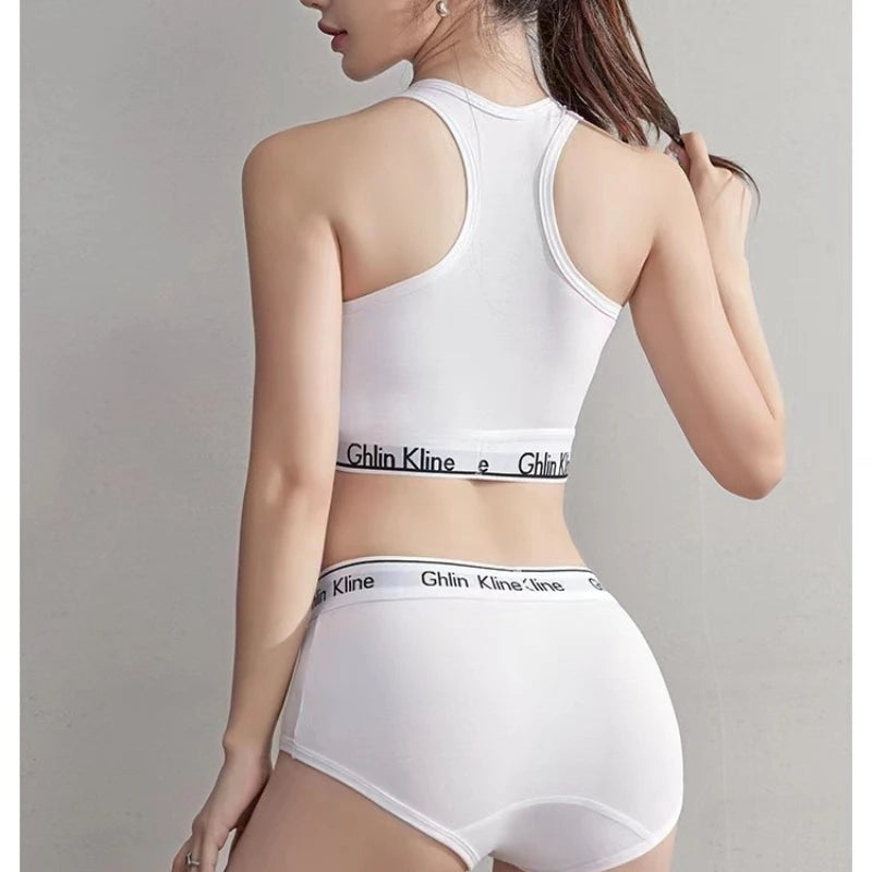 Fashion Sports Bra Panty Set Body Shaped Sponge Pad Vest with Underwear