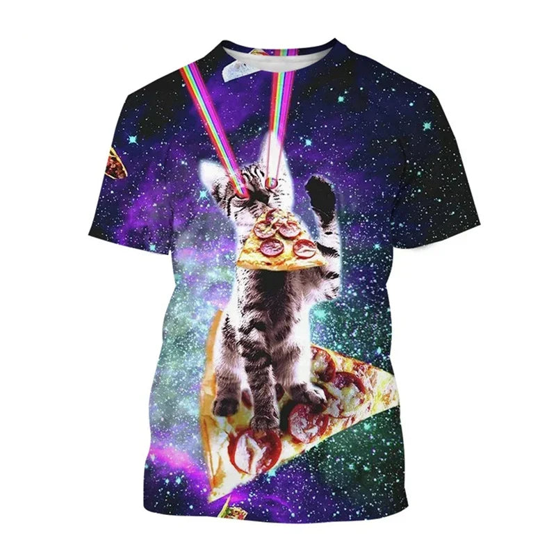 Summer 3D Printed Space Funny Cat T-shirt Men Women Cool Animal Top Tees Street Plus Size Short Sleeves T Shirt Kids Clothes