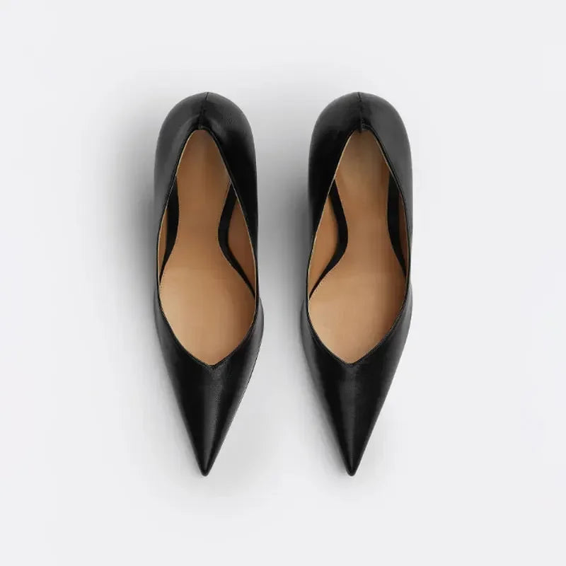 Summer 2024 New High Heels Thick Sole Thick Heel Lacquer Leather Shallow Mouth Pointed Fashion Sexy Women's Oversized Shoes