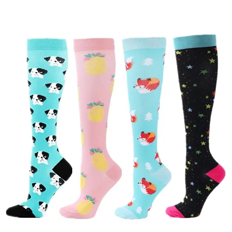 4 Pairs Compression Socks 20-30mmhg High Stockings Men Women Sports Socks For Marathon Cycling Varicose Veins Pregnancy Nursing