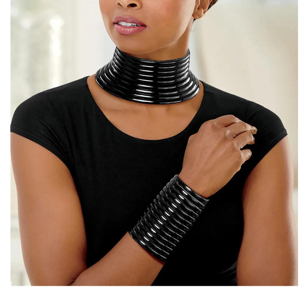 African Tribal Collar Bracelet Set Exaggerated Fashion Choker Ladies Personality Plastic Runway Photo Jewelry Accessories