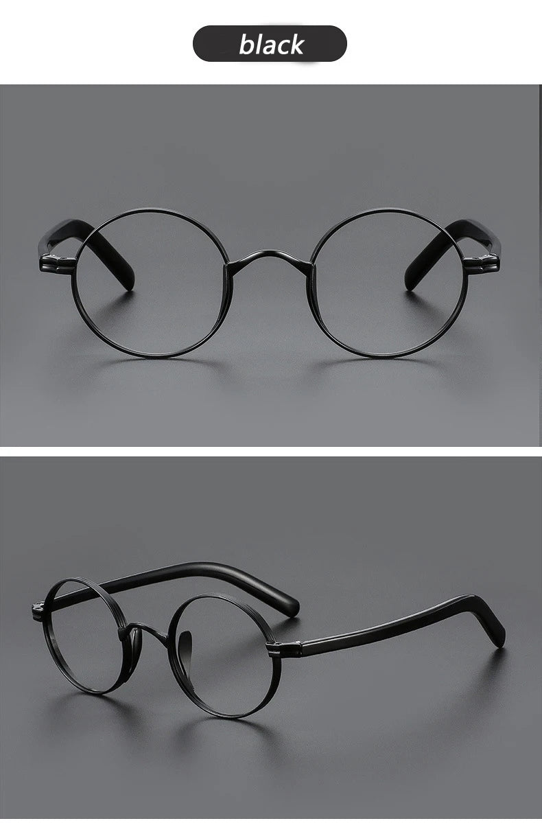 Vintage Wide Edge Alloy Glasses Frame for Men and Women High Quality Optical Acetate Leg Small Round Eyeglasses BAZAARHUBO