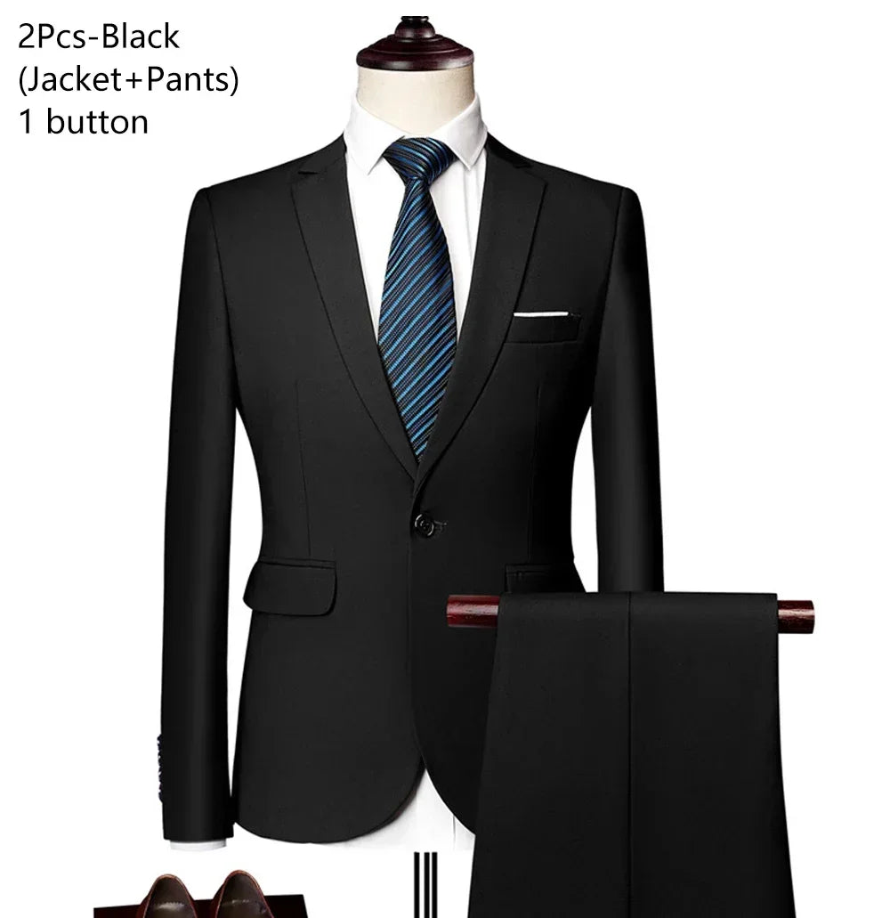 Elegant Suits For Men Wedding 3 Pieces 2 Set  Fashion Classic Full Jackets Vest Pants Blazers Outfit 2024 Formal Costume