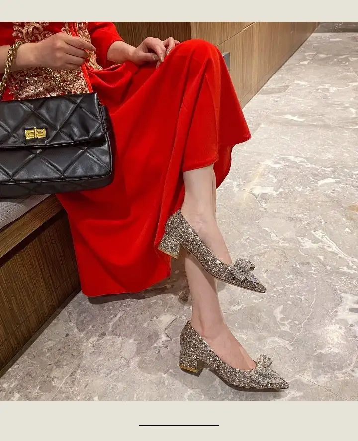 Women's Summer Footwear Stilito Rhinestone Shoes for Woman 2025 with Wedding Bride Genuine Mark Chic and Elegant A Comfortable E