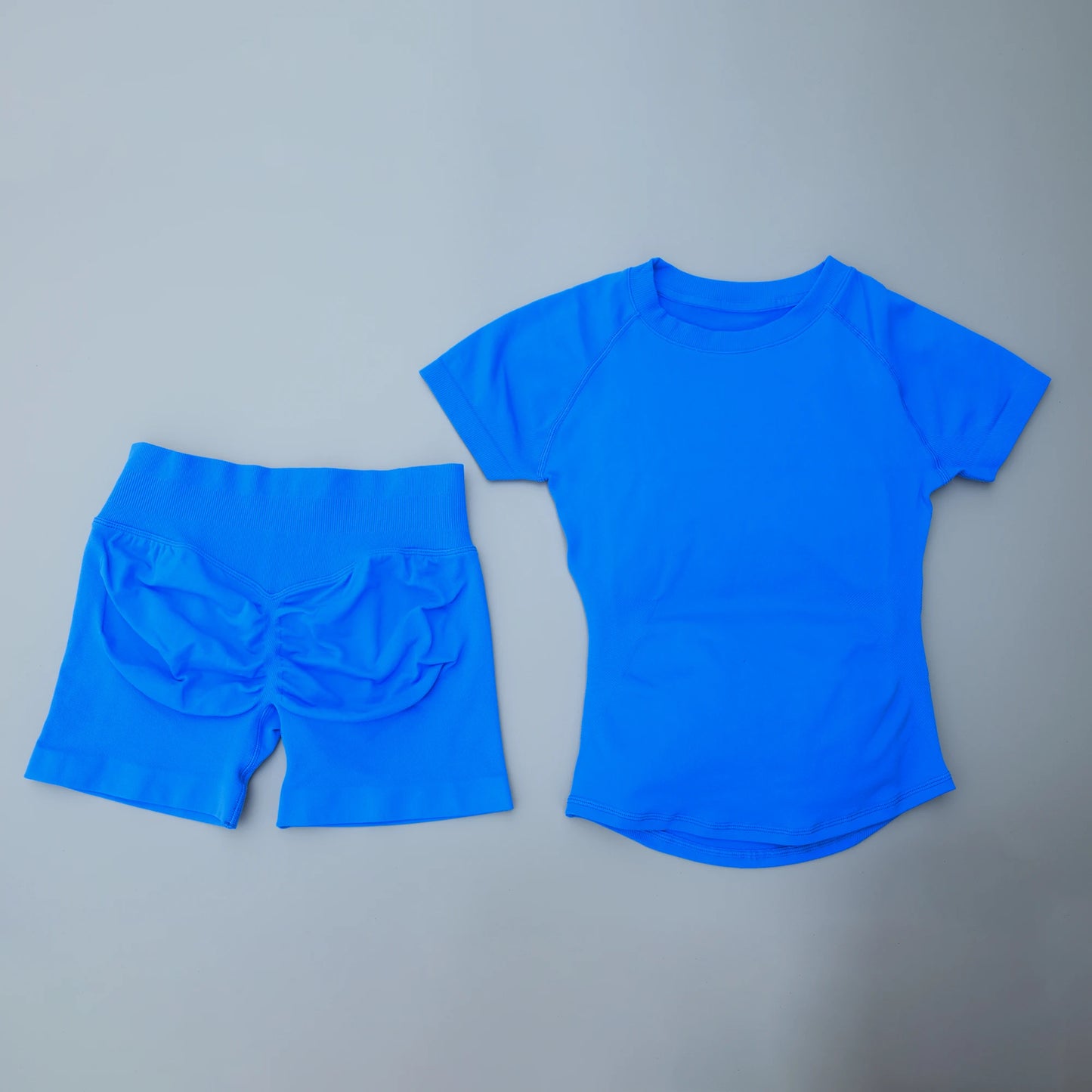 2 Pcs Sports Gym Sets Short Sleeve Seamless Clothing Fitness Set Women Workout Running Sports Short Leggings Suit